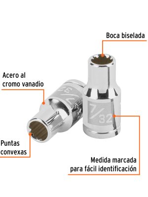 100874 - Dado de 7/32', 12 puntas, cuadro 1/4', Truper