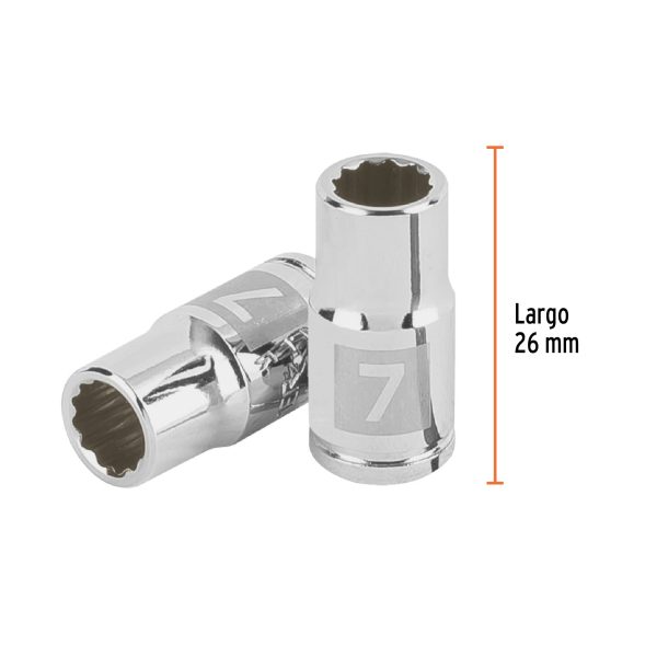 100979 - Dado de 7 mm, 12 puntas, cuadro 1/4', Truper