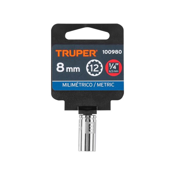 100980 - Dado de 8 mm, 12 puntas, cuadro 1/4', Truper