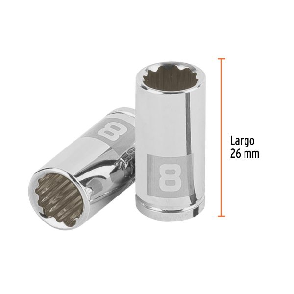 100980 - Dado de 8 mm, 12 puntas, cuadro 1/4', Truper