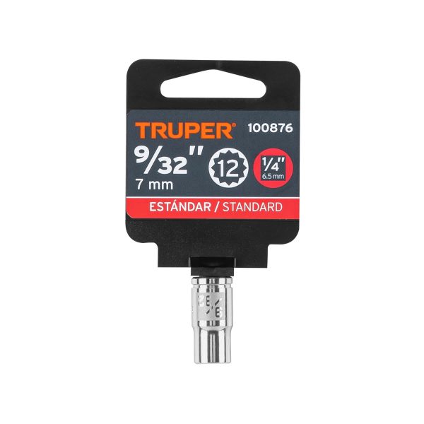 100876 - Dado de 9/32', 12 puntas, cuadro 1/4', Truper