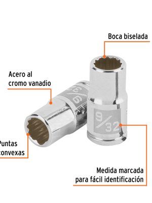 100876 - Dado de 9/32', 12 puntas, cuadro 1/4', Truper