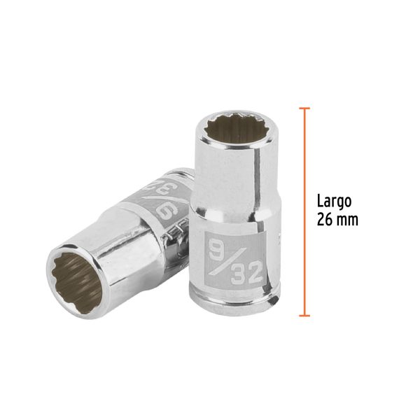 100876 - Dado de 9/32', 12 puntas, cuadro 1/4', Truper