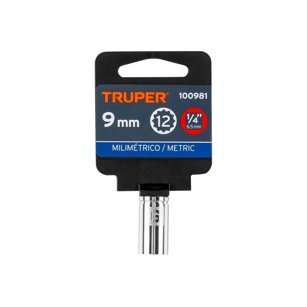 100981 - Dado de 9 mm, 12 puntas, cuadro 1/4', Truper