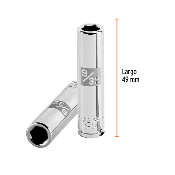 13183 - Dado largo de 9/32', 6 puntas, cuadro 1/4', Truper