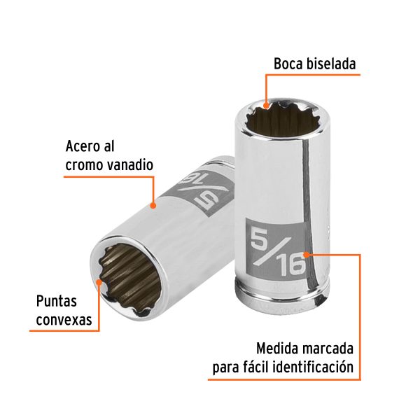 100878 - Dado de 5/16', 12 puntas, cuadro 1/4', Truper