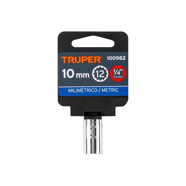 100982 - Dado de 10 mm, 12 puntas, cuadro 1/4', Truper