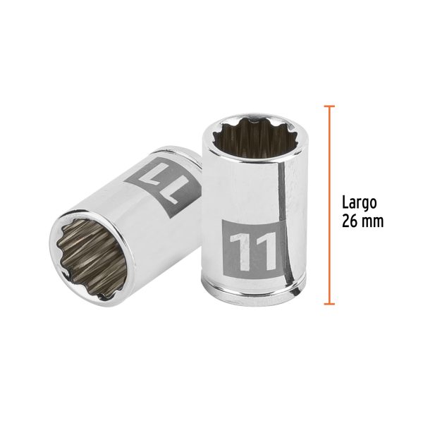 100984 - Dado de 11 mm, 12 puntas, cuadro 1/4', Truper