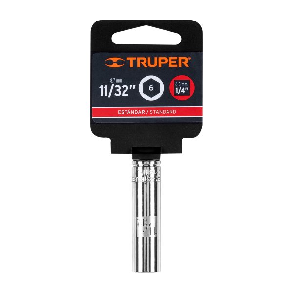 13185 - Dado largo de 11/32', 6 puntas, cuadro 1/4', Truper