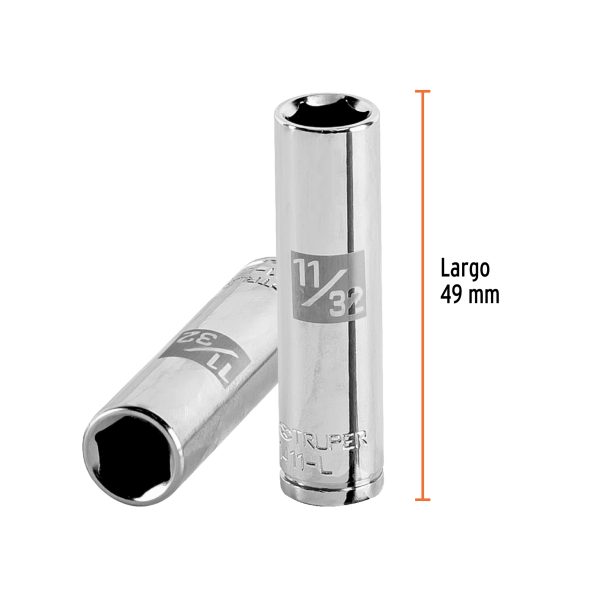 13185 - Dado largo de 11/32', 6 puntas, cuadro 1/4', Truper