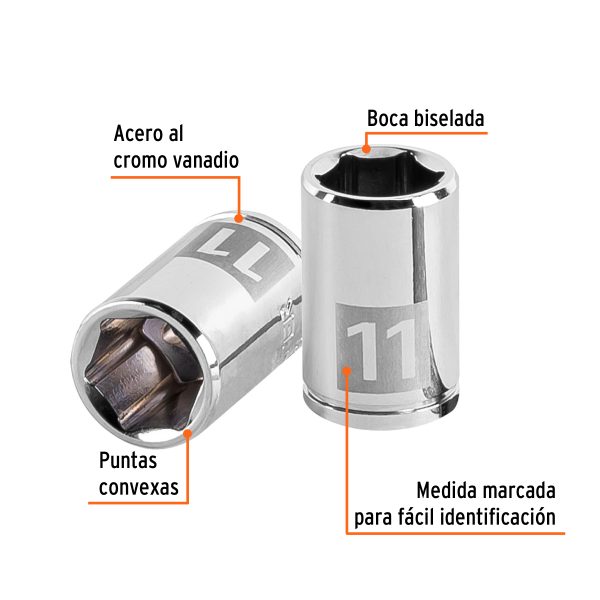 13173 - Dado de 11 mm, 6 puntas, cuadro 1/4', Truper