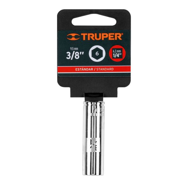 13186 - Dado largo de 3/8', 6 puntas, cuadro 1/4', Truper