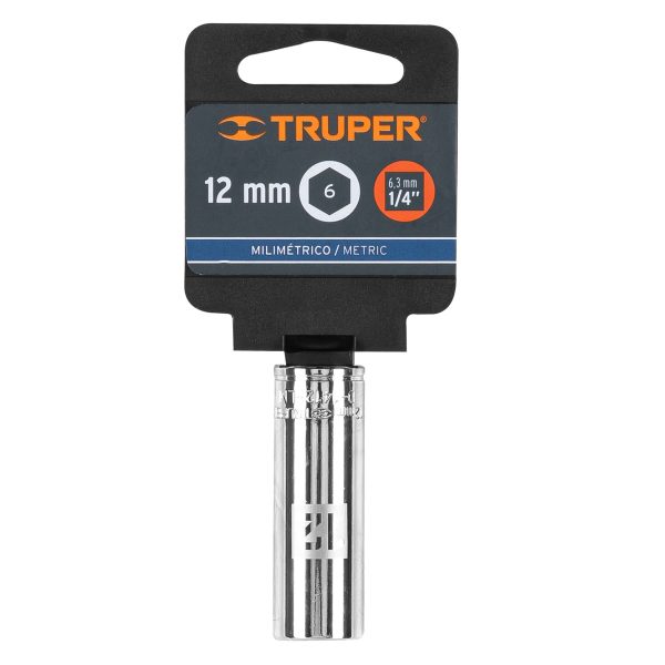 13206 - Dado largo de 12 mm, 6 puntas, cuadro 1/4', Truper