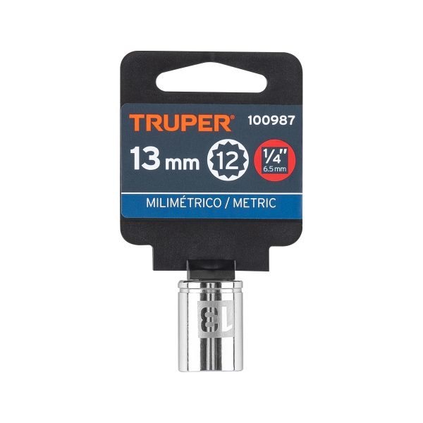 100987 - Dado de 13 mm, 12 puntas, cuadro 1/4', Truper