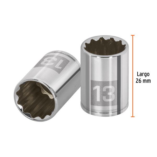 100987 - Dado de 13 mm, 12 puntas, cuadro 1/4', Truper