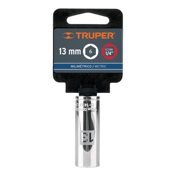 13207 - Dado largo de 13 mm, 6 puntas, cuadro 1/4', Truper