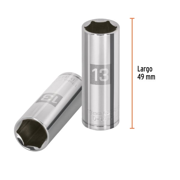 13207 - Dado largo de 13 mm, 6 puntas, cuadro 1/4', Truper