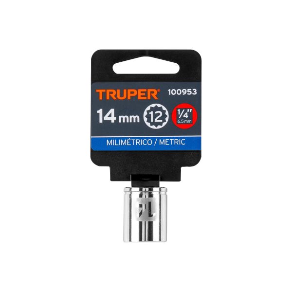 100953 - Dado de 14 mm, 12 puntas, cuadro 1/4', Truper