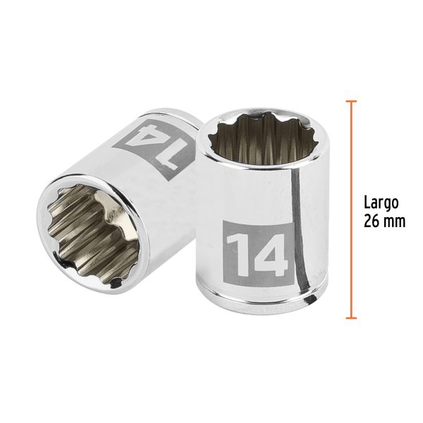 100953 - Dado de 14 mm, 12 puntas, cuadro 1/4', Truper