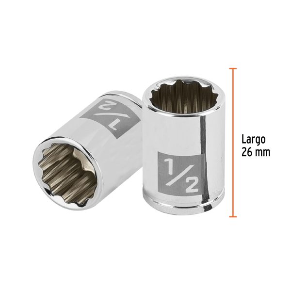 100964 - Dado de 1/2', 12 puntas, cuadro 1/4', Truper