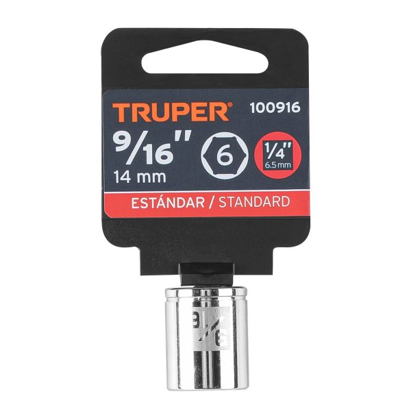 100916 - Dado de 9/16', 6 puntas, cuadro 1/4', Truper