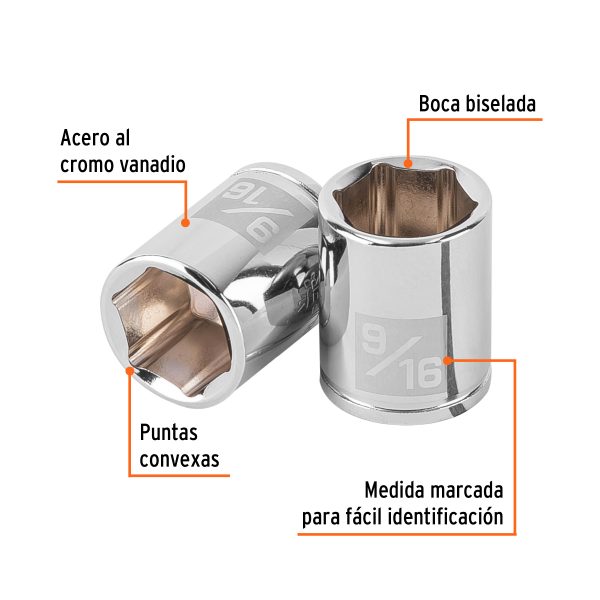 100916 - Dado de 9/16', 6 puntas, cuadro 1/4', Truper