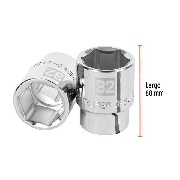 14981 - Dado de 32 mm, 6 puntas, cuadro 3/4', Truper