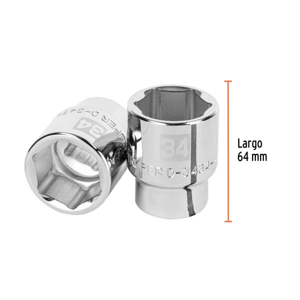 14985 - Dado de 34 mm, 6 puntas, cuadro 3/4', Truper