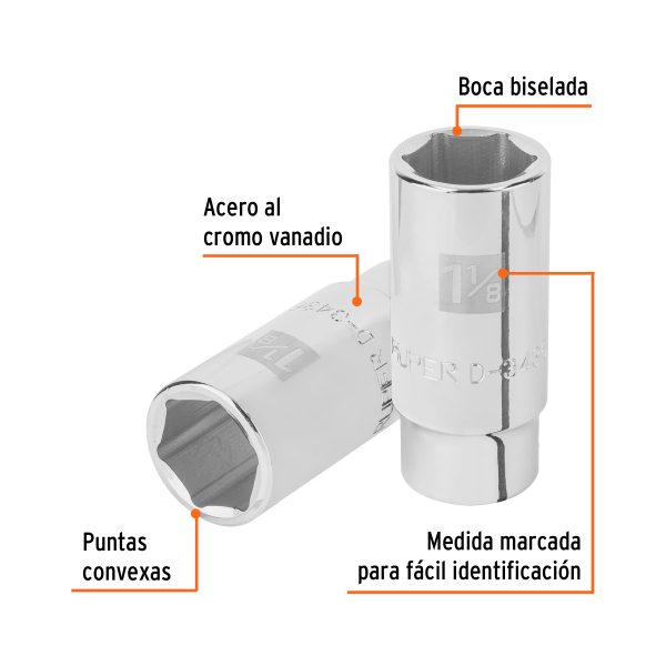 19345 - Dado largo de 1-1/8', 6 puntas, cuadro 3/4', Truper