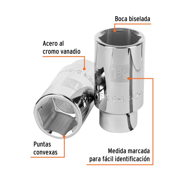 13888 - Dado largo de 1-5/16', 6 puntas, cuadro 3/4', Truper