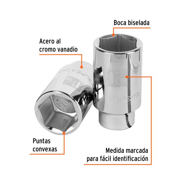 13890 - Dado largo de 1-7/16', 6 puntas, cuadro 3/4', Truper