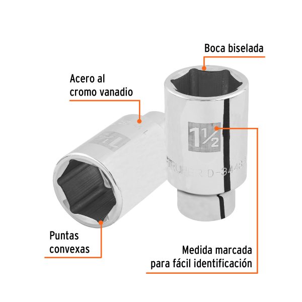 19347 - Dado largo de 1-1/2', 6 puntas, cuadro 3/4', Truper