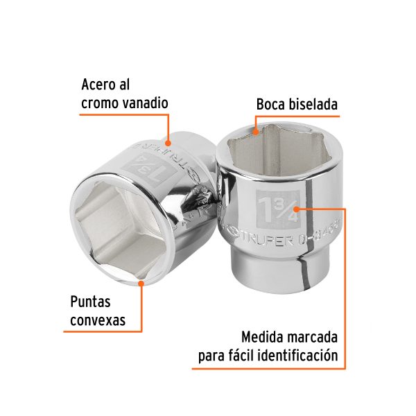 101018 - Dado de 1-3/4', 6 puntas, cuadro 3/4', Truper