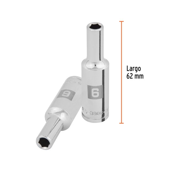 100991 - Dado largo de 6 mm, 6 puntas, cuadro 3/8', Truper