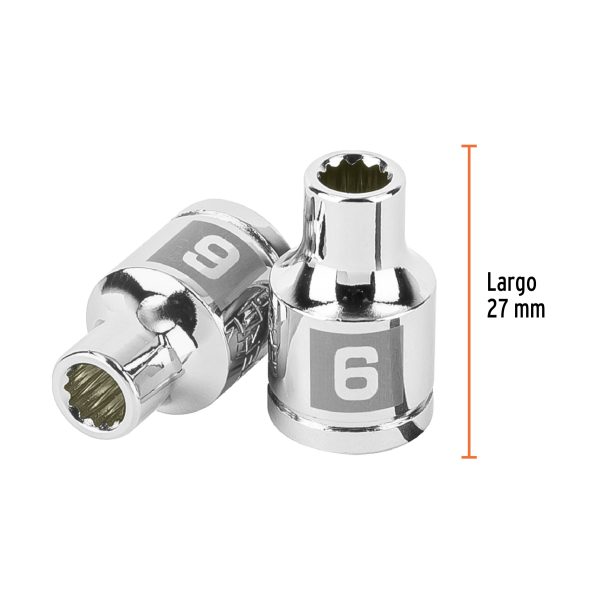 100996 - Dado de 6 mm, 12 puntas, cuadro 3/8', Truper