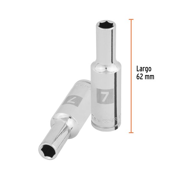 100992 - Dado largo de 7 mm, 6 puntas, cuadro 3/8', Truper