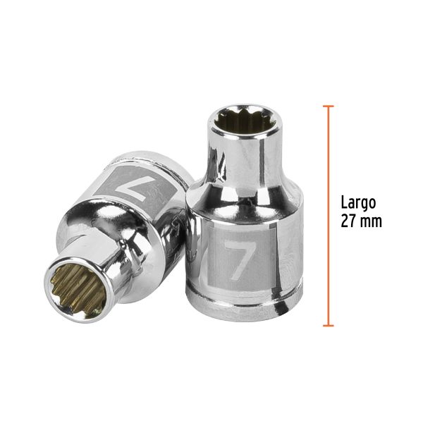 13627 - Dado de 7 mm, 12 puntas, cuadro 3/8', Truper