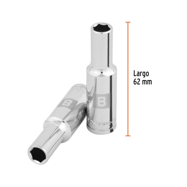 100993 - Dado largo de 8 mm, 6 puntas, cuadro 3/8', Truper