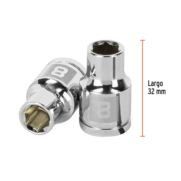 13672 - Dado de 8 mm, 6 puntas, cuadro 3/8', Truper