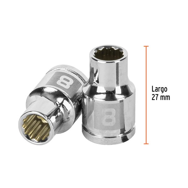 13628 - Dado de 8 mm, 12 puntas, cuadro 3/8', Truper