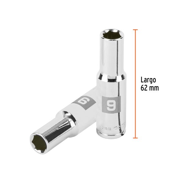 100994 - Dado largo de 9 mm, 6 puntas, cuadro 3/8', Truper