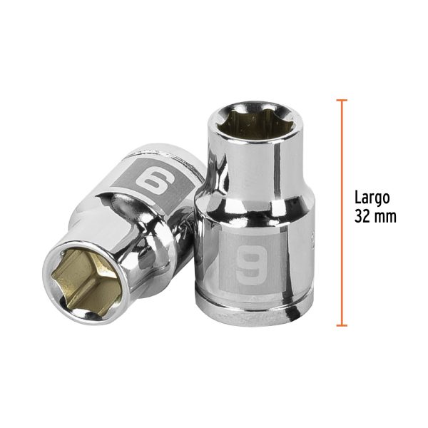 13673 - Dado de 9 mm, 6 puntas, cuadro 3/8', Truper