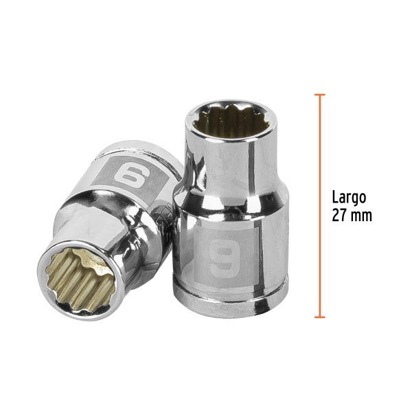 13629 - Dado de 9 mm, 12 puntas, cuadro 3/8', Truper