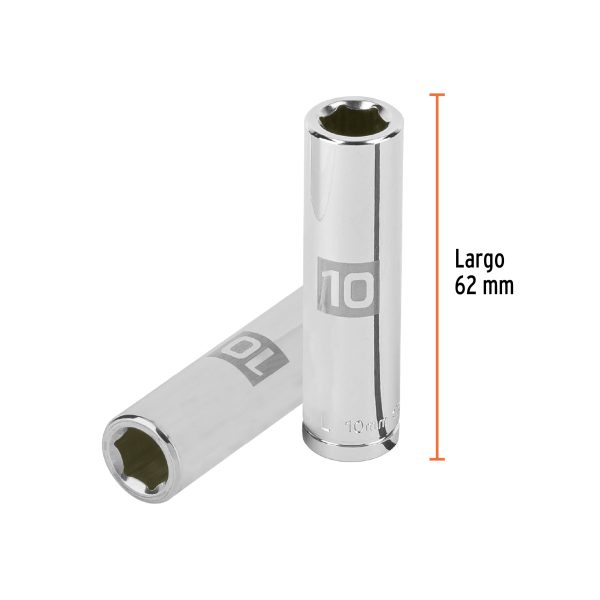 13770 - Dado largo de 10 mm, 6 puntas, cuadro 3/8', Truper