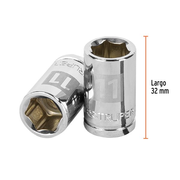 13675 - Dado de 11 mm, 6 puntas, cuadro 3/8', Truper