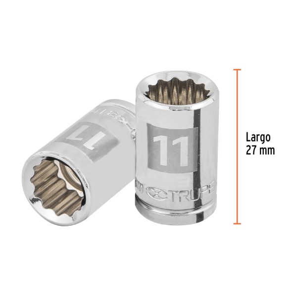 13631 - Dado de 11 mm, 12 puntas, cuadro 3/8', Truper