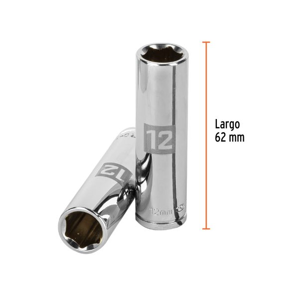 13772 - Dado largo de 12 mm, 6 puntas, cuadro 3/8', Truper