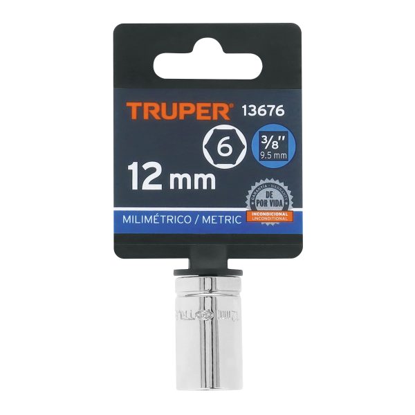13676 - Dado de 12 mm, 6 puntas, cuadro 3/8', Truper