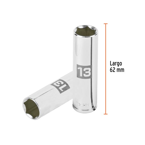 13773 - Dado largo de 13 mm, 6 puntas, cuadro 3/8', Truper