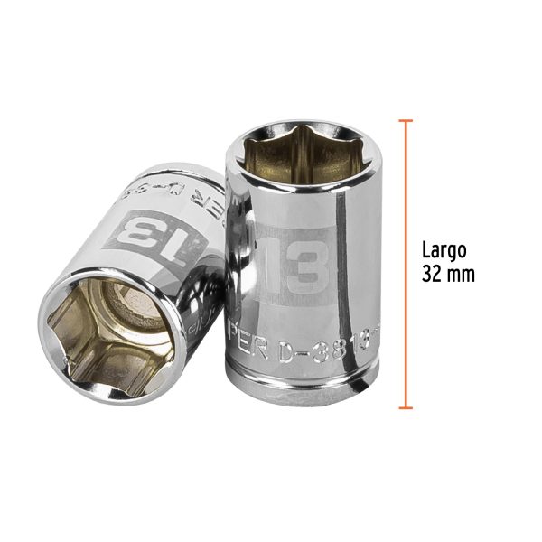 13677 - Dado de 13 mm, 6 puntas, cuadro 3/8', Truper